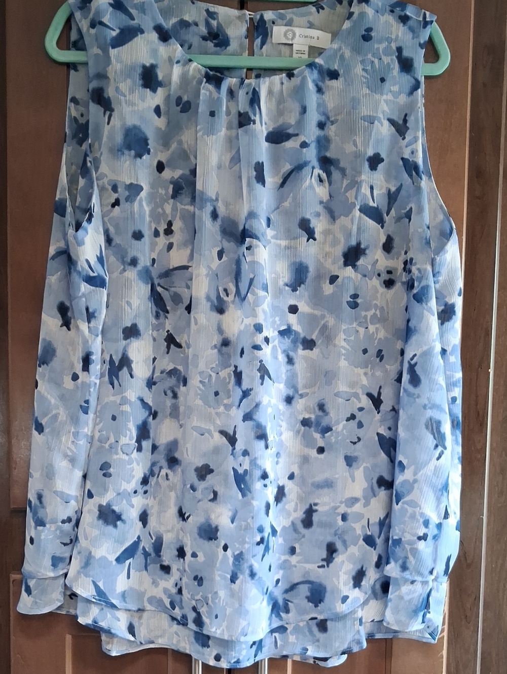 Cristina B Light Blue Watercolor Floral Sleeveless Top
